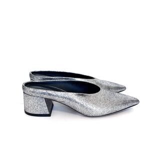 VINCE Ralston Womens‎ Mules Size 5M Silver Metallic Pointed Toe Holiday Festive